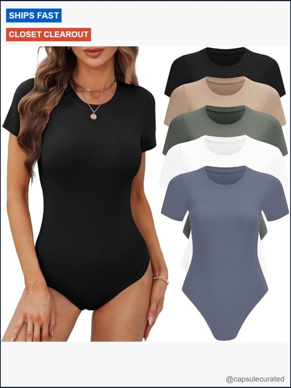 Women's Short Sleeve Bodysuit Tops Crew Neck Basic Casual Bodysuit 4/5 Pack
